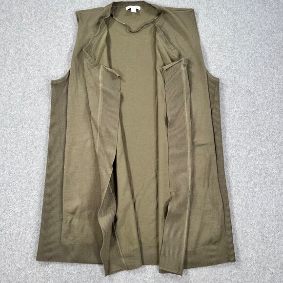 Cato Olive Green Sleeveless Duster Cardigan Vest Women's Large Open Ribbed Knit - Picture 1 of 7